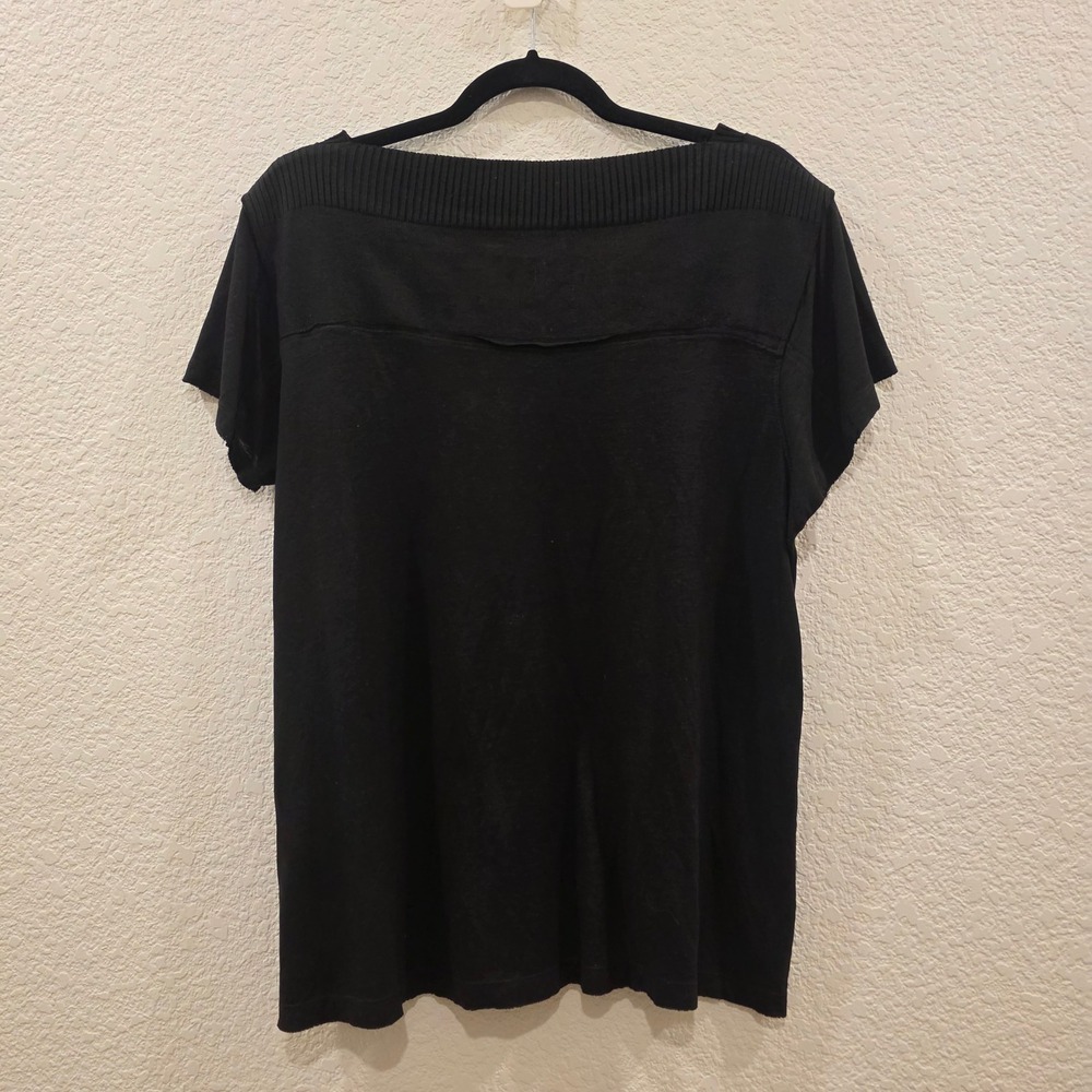 Diesel Black Short Sleeve Top Rayon Linen Blend Ribbed Neck Raw Edge Goth Y2K - Picture 9 of 13